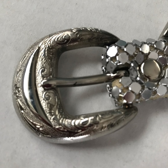 Silver Belt Shiny Bling w/ Etched Buckle and Tip - Picture 5 of 12